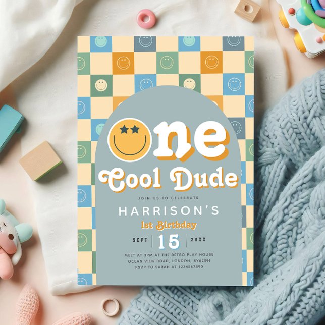 Un Cool Dude Boys Blue 1er Birthday Invitation (Créateur téléchargé)
