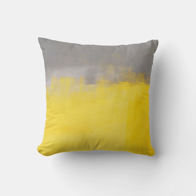 "" Un coussin gris et jaune abstrait simple d'art (Recto)