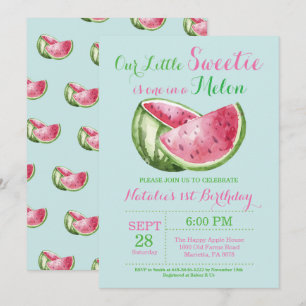 Un dans invitation d'anniversaire de pastèque de