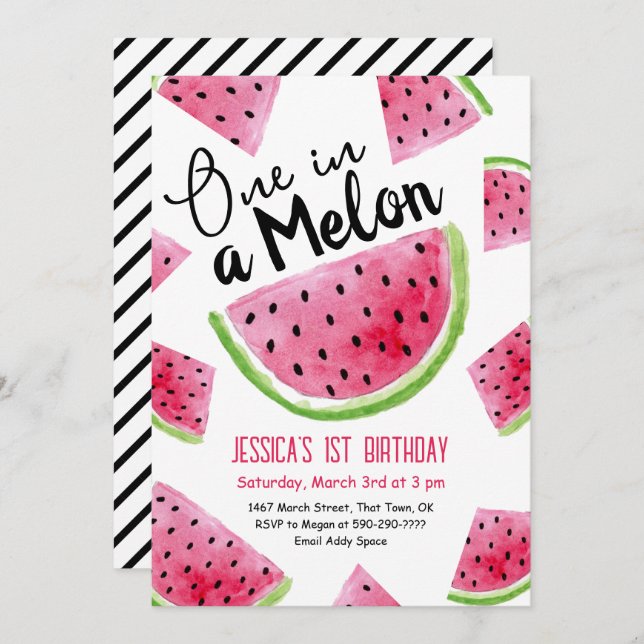 Un dans un Melon Anniversaire Fête Invitation (Devant / Derrière)