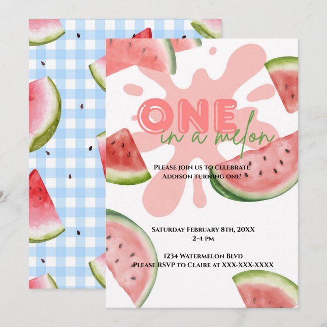 Un dans un Melon Anniversaire Fête Invitation (Devant / Derrière)