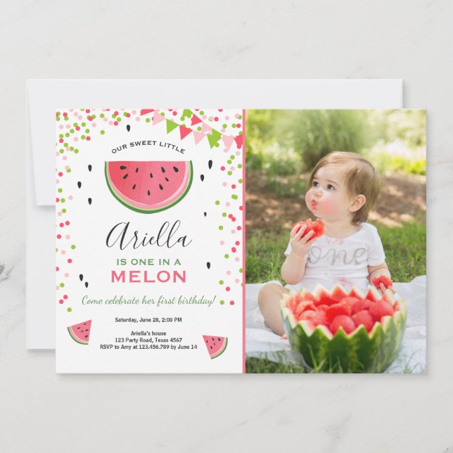 Un dans un melon Invitation Anniversaire Watermelo (Devant)
