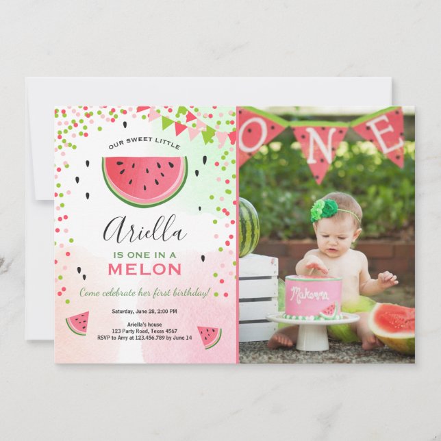 Un dans un melon Invitation Anniversaire Watermelo (Devant)