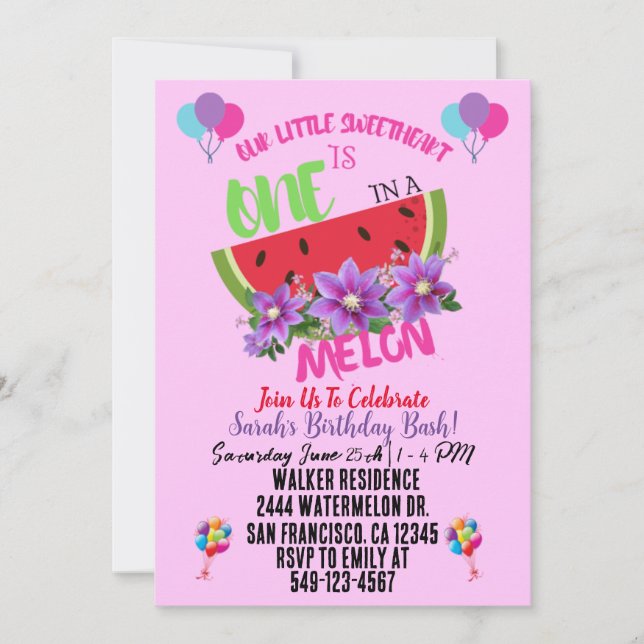 Un Dans Un Melon Watermelon Invitation Anniversair (Devant)