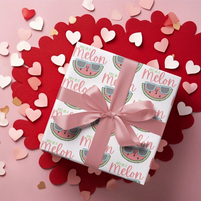 Un dans un Melon Wrapper Papier Plat Set de 3 (Celebrate someone special this Valentine's Day with this cute, "One in a melon" wrapping paper set! )