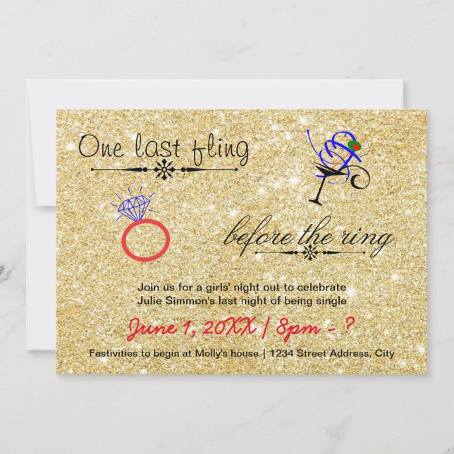 Un Dernier Fling / Or - Bachelorette Invitation (Devant)