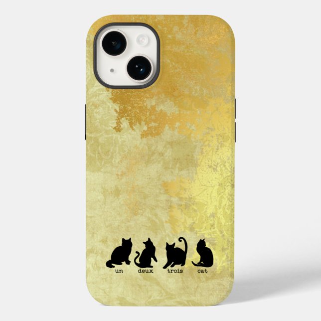 un deux trois cat faux gold leaf distressed cute C Case-Mate iPhone Case (Back)