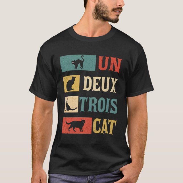 Un Deux Trois Cat French Joke Cat For T-Shirt (Front)