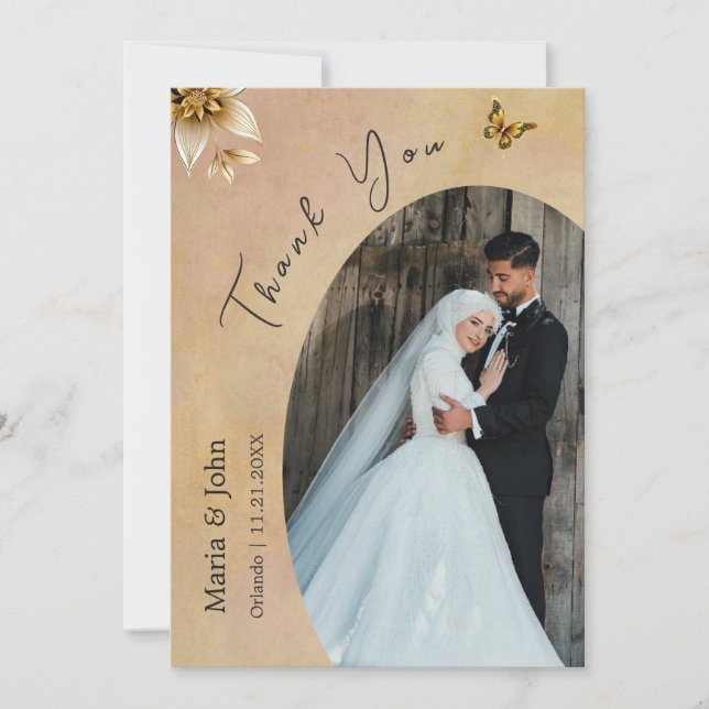 Un élégant Carte de remerciements photo de mariage (Devant)