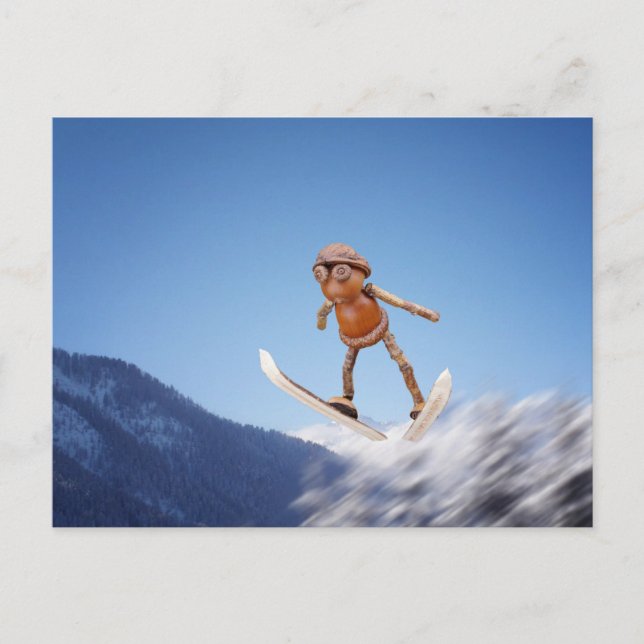 Un elfe de maïs volant sur le skis carte postale h (Devant)