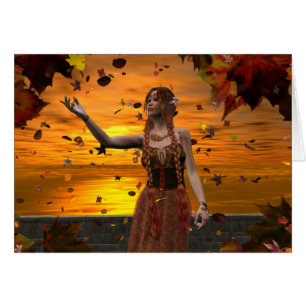 Un elfe en chute de Feuilles contre le coucher de