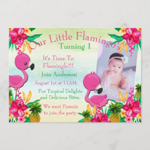 Un Flamant rose rose flambant 1er Invitation anniv