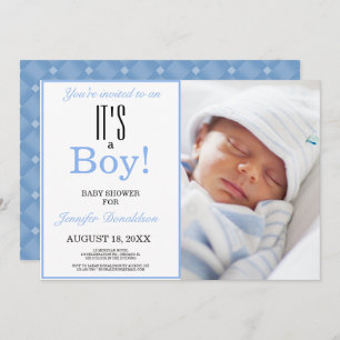 Un garçon   Baby shower Photo Blue Invitation
