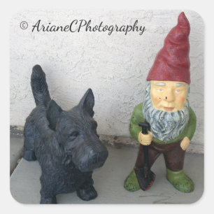 Un gnome et ses autocollants pour chien