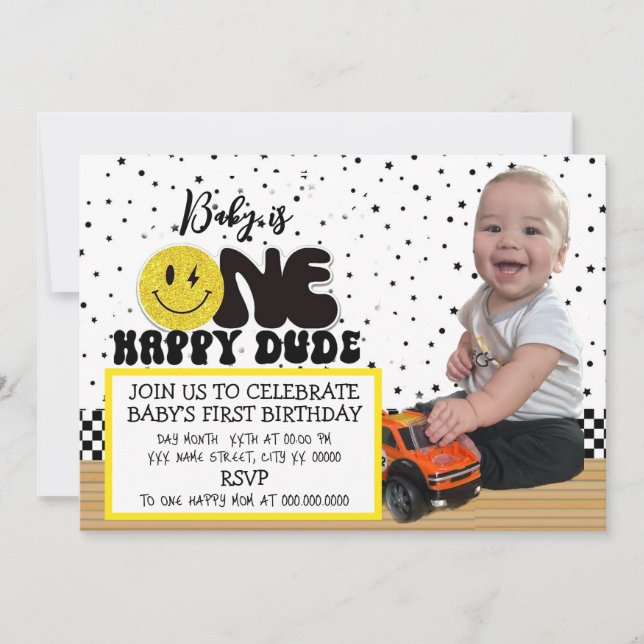 Un heureux Dude Milestone Invitations photo (Devant)