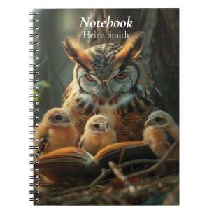 Un hibou lisant un livre à des petits poussins
