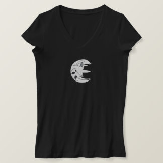 Un homme dans la lune T-shirt à col V féminin avec
