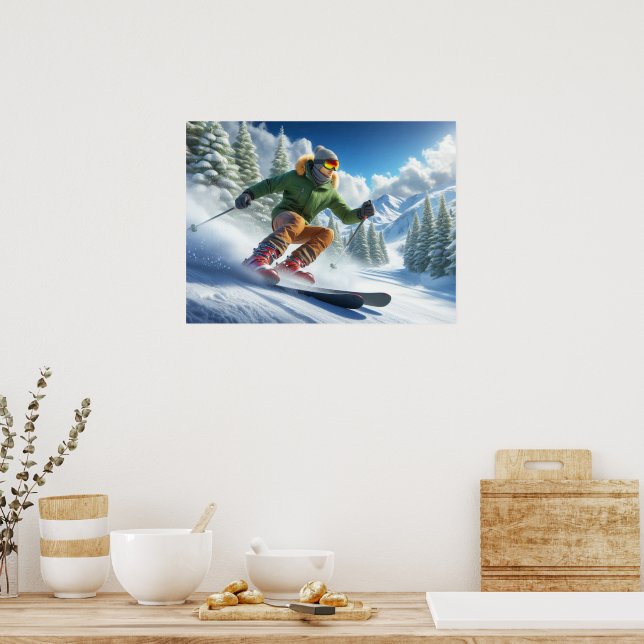 Un Homme Skie Sur Une Affiche De Pente (Cuisine)