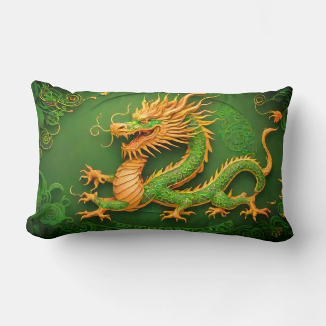 Un joli dragon vert or chinois coussin de la nouve (Recto)
