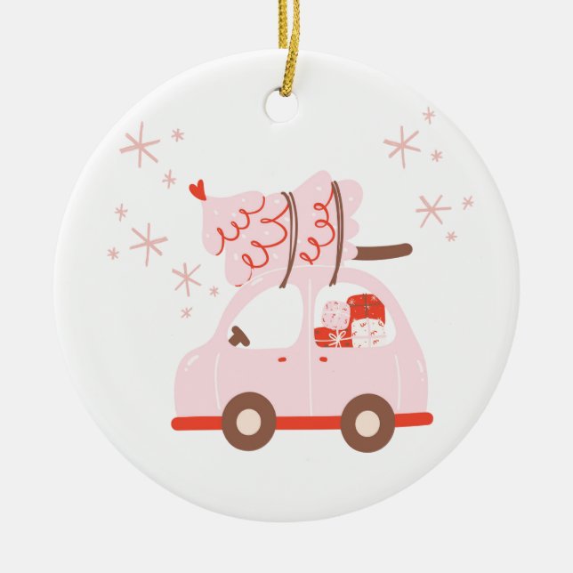 Un joli ornement avec voiture, sapin de Noël et ca (Devant)