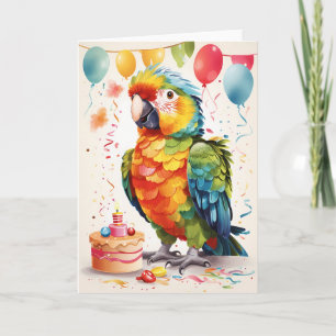 Un joli perroquet avec du gâteau en fête !   Carte