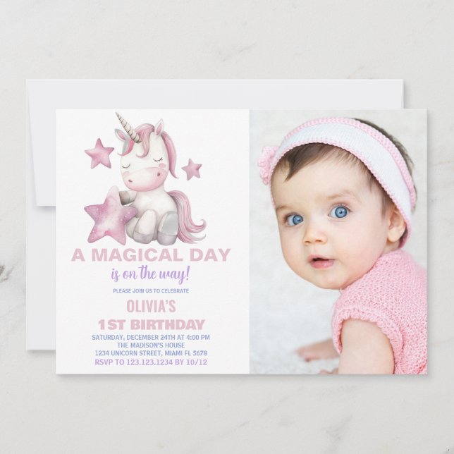 Un jour magique Unicorn Anniversaire Invitations p (Devant)