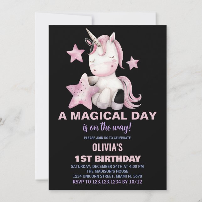 Un Jour Magique Unicorne Invitations Anniversaire (Devant)