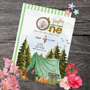 Un joyeux Camper 1er anniversaire Invitation photo