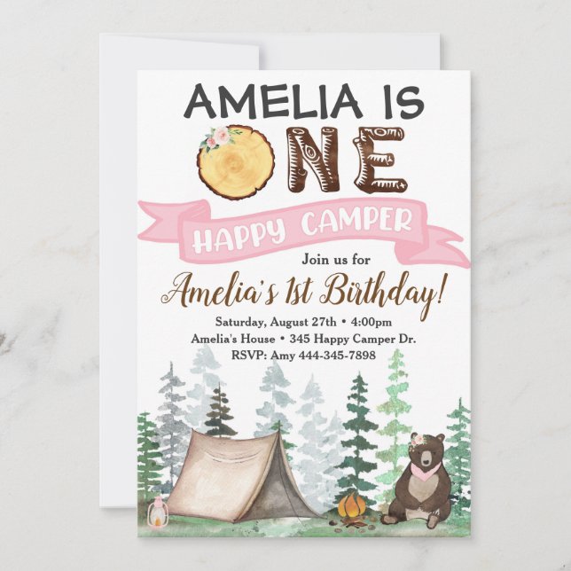 Un joyeux Camper Anniversaire Invitation 1er Anniv (Devant)