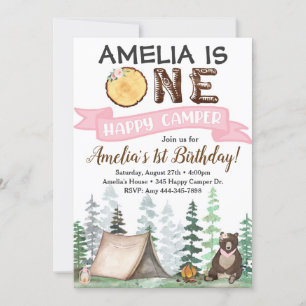 Un joyeux Camper Anniversaire Invitation 1er Anniv