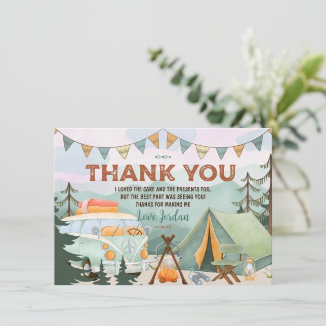Un joyeux Camper Carte de remerciements d'annivers (Debout devant)