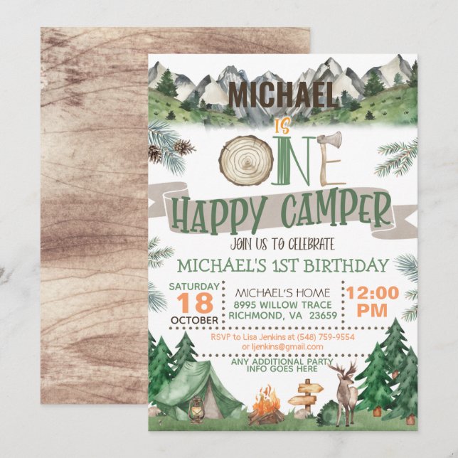 Un Joyeux Camper Invitation Anniversaire (Devant / Derrière)