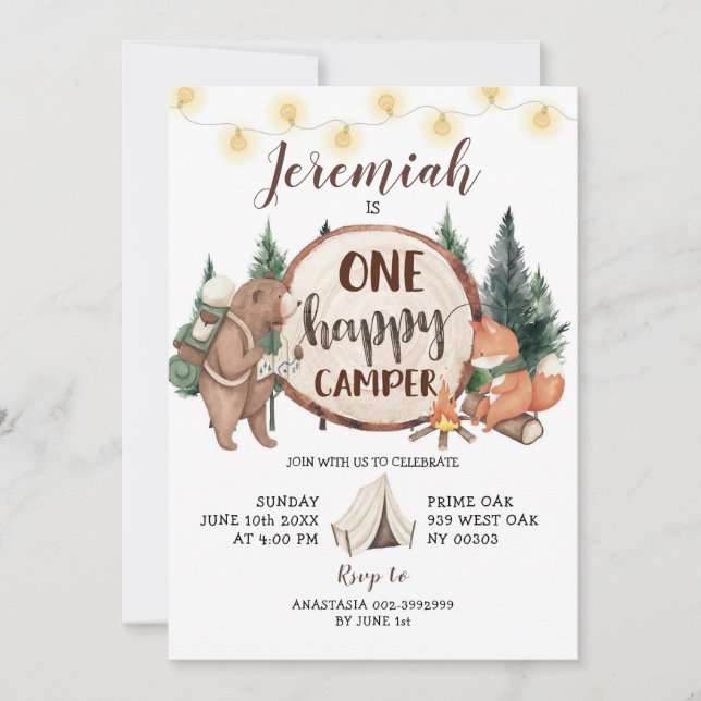 Un Joyeux Camper Première Invitation Anniversaire (Devant)