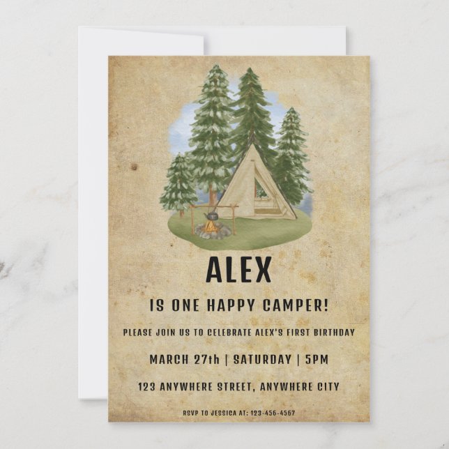 Un Joyeux Camper Première Invitation de fête d'ann (Devant)