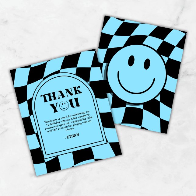 Un joyeux Dude BlueBoy 1er anniversaire Carte de r (Budget One Happy Dude Blue Boy 1st Birthday Thank You Card  )