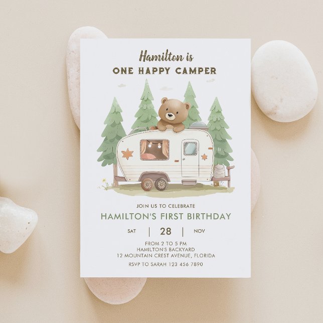 Un joyeux ours de camping Invitation d'anniversair (Créateur téléchargé)