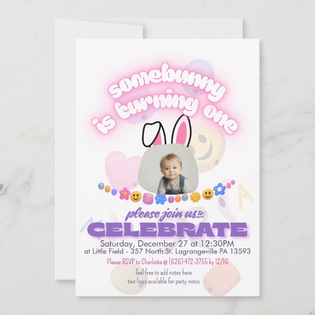 Un lapin en tourne un ! Invitations du premier ann (Devant)