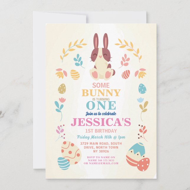 Un lapin Pâques 1ère fête Anniversaire Invitation  (Devant)