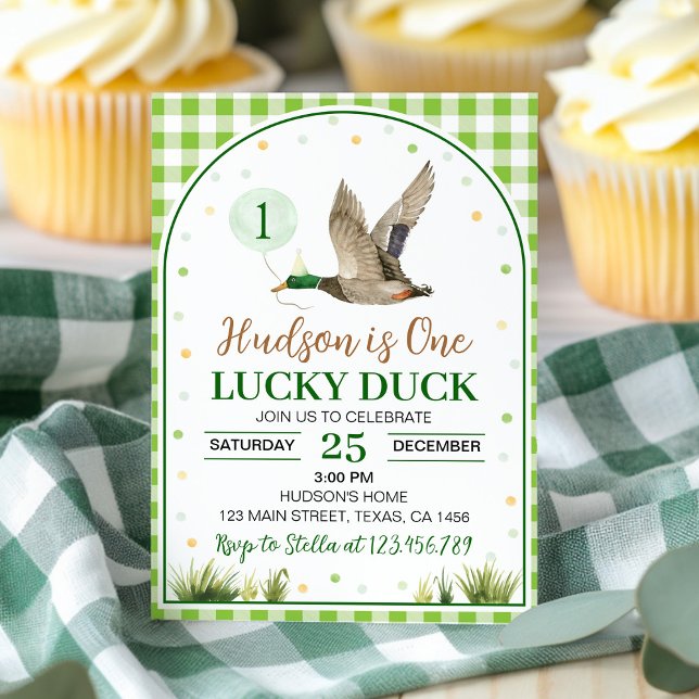 Un Lucky Duck Green En vichy Invitation d'annivers (Créateur téléchargé)