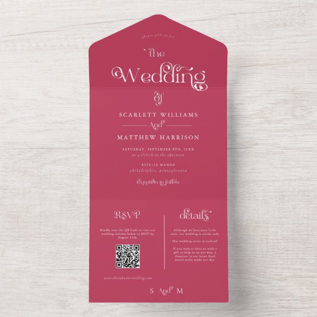 Un Magenta Mariage Whimsical tout en une invitation (À l'intérieur)