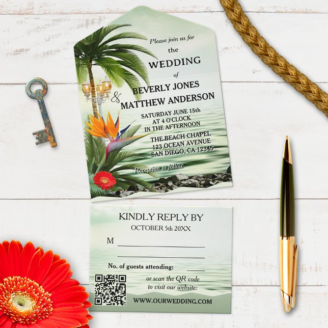 Un Mariage De Plage Tropical Tout En Une Invitation (Créateur téléchargé)