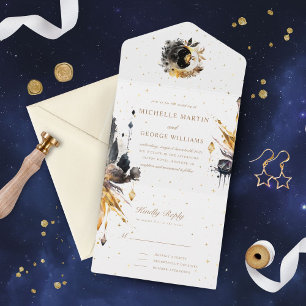 Un Mariage d'or noir céleste tout en une invitation