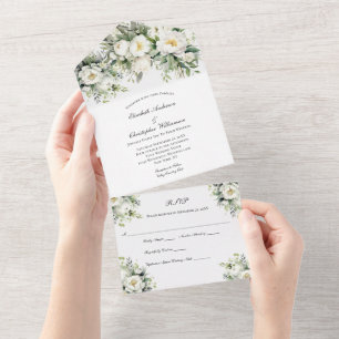 Un Mariage Floral Blanc Tout en une invitation