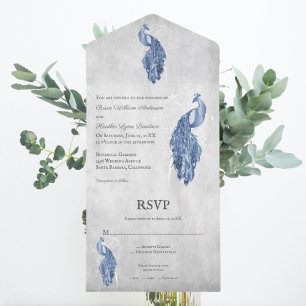 Un Mariage Peacock Bleu tout en une invitation
