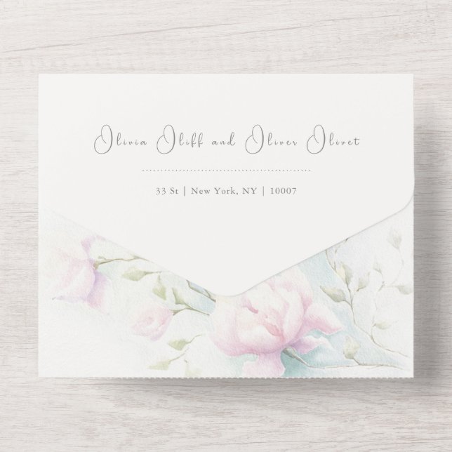 Un Mariage rose Magnolia tout en une invitation (Verso)