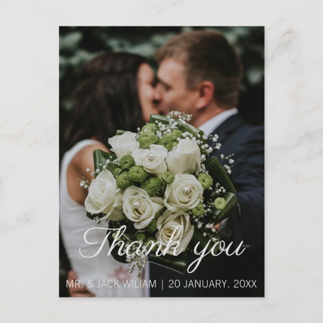 Un mariage rose merci carte postale (Devant)