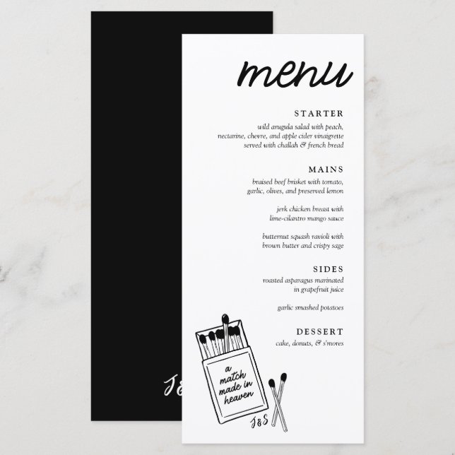 Un match fait dans le Ciel Dîner Mariage Menu (Devant / Derrière)