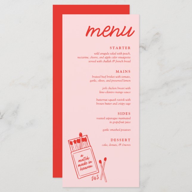 Un match fait dans le Ciel Dîner Mariage Menu (Devant / Derrière)