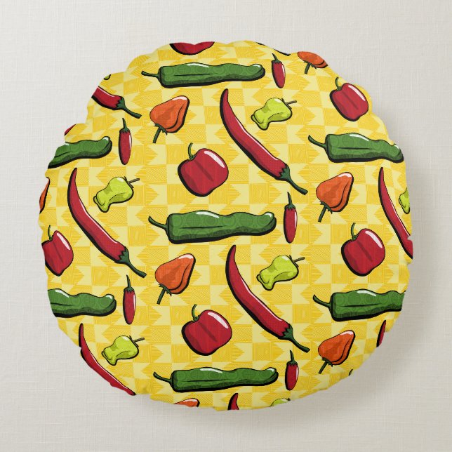 Un monde de poivrons Coussin rond (Devant)