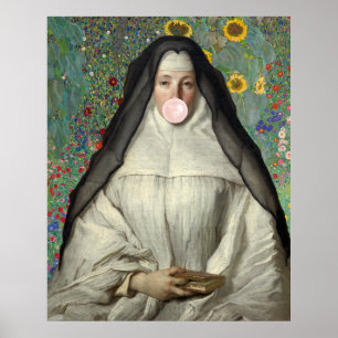 Un monstre souffle une bulle rose Poster